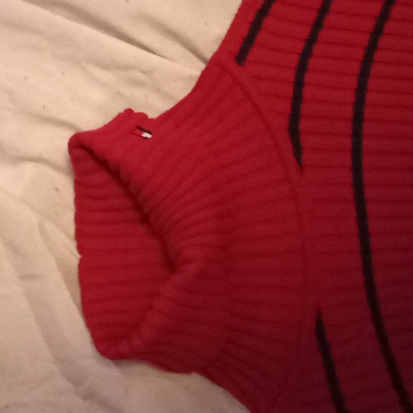 Woman's large Tommy Hilfiger red and blue stripped partial turtleneck sweater - Picture 2 of 2